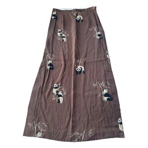 VTG Women's Size 10 Brown Panda Bamboo Printed Midi Skirt Side Slits